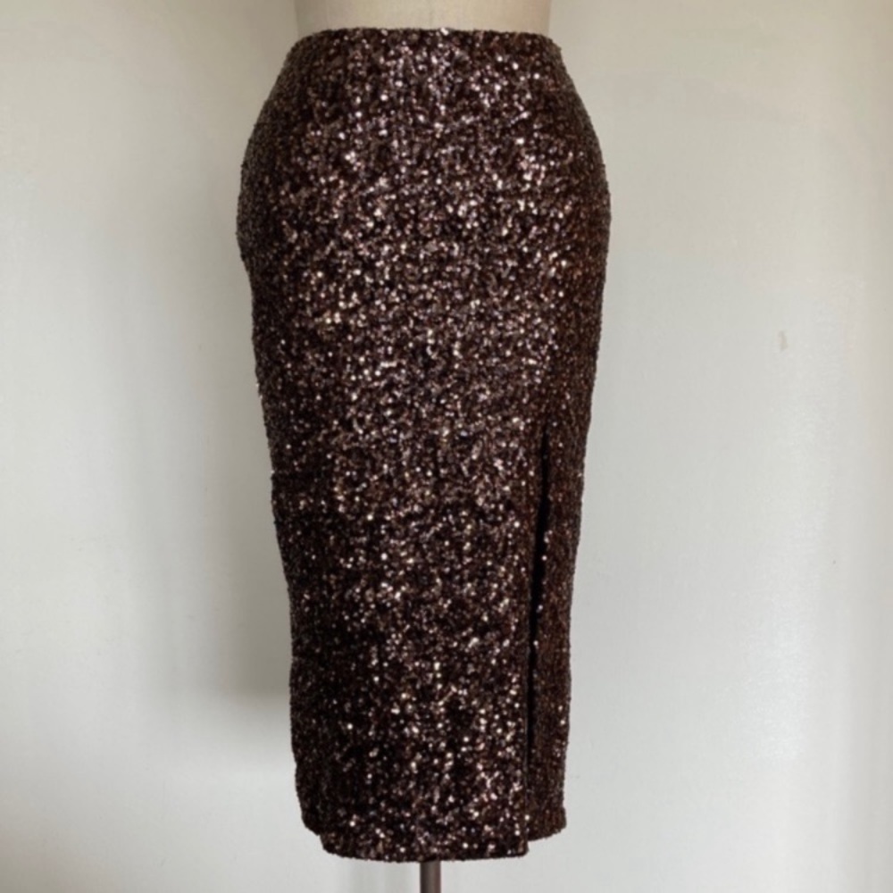 Sequin stretch pencil skirt with slit, lined, S